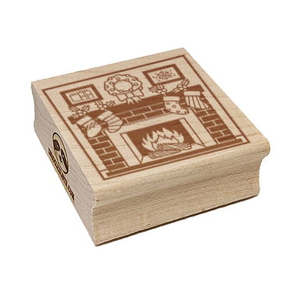 Christmas Stockings by the Fireplace Square Rubber Stamp Stamping Scrapbooking Crafting - Small 1.25in
