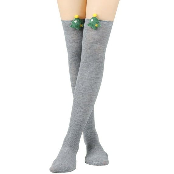 Christmas Stockings for Women, Ladies Solid Color Cartoon Christmas Decorated Knee Socks for Christmas Party Sweet Cute Stockings