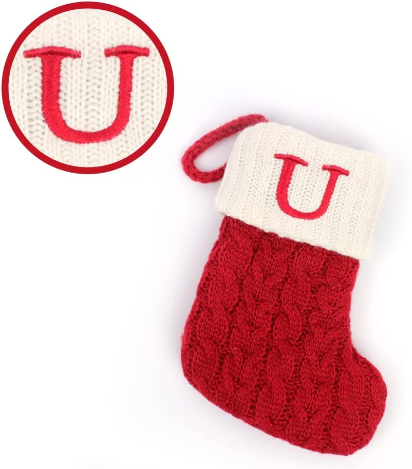 Christmas Stockings with Initials, 7.1 Inches Small Embroidered Letter Knit Christmas Stocking