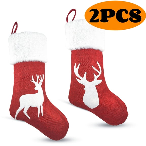 Christmas Stockings with Large Plush Cuff Stockings for Kids Holiday Decorations Christmas Gifts 18" Set of 2 Reindeer
