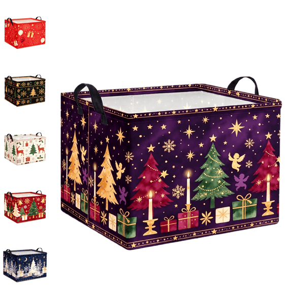 Christmas Storage Basket for Gifts Empty Large Christmas Storage Bins,Fabric Laundry Baskets with Handle Xmas Collapsible Organizer Boxes for Home Office Gifts Toys Books(C2-1pcs)