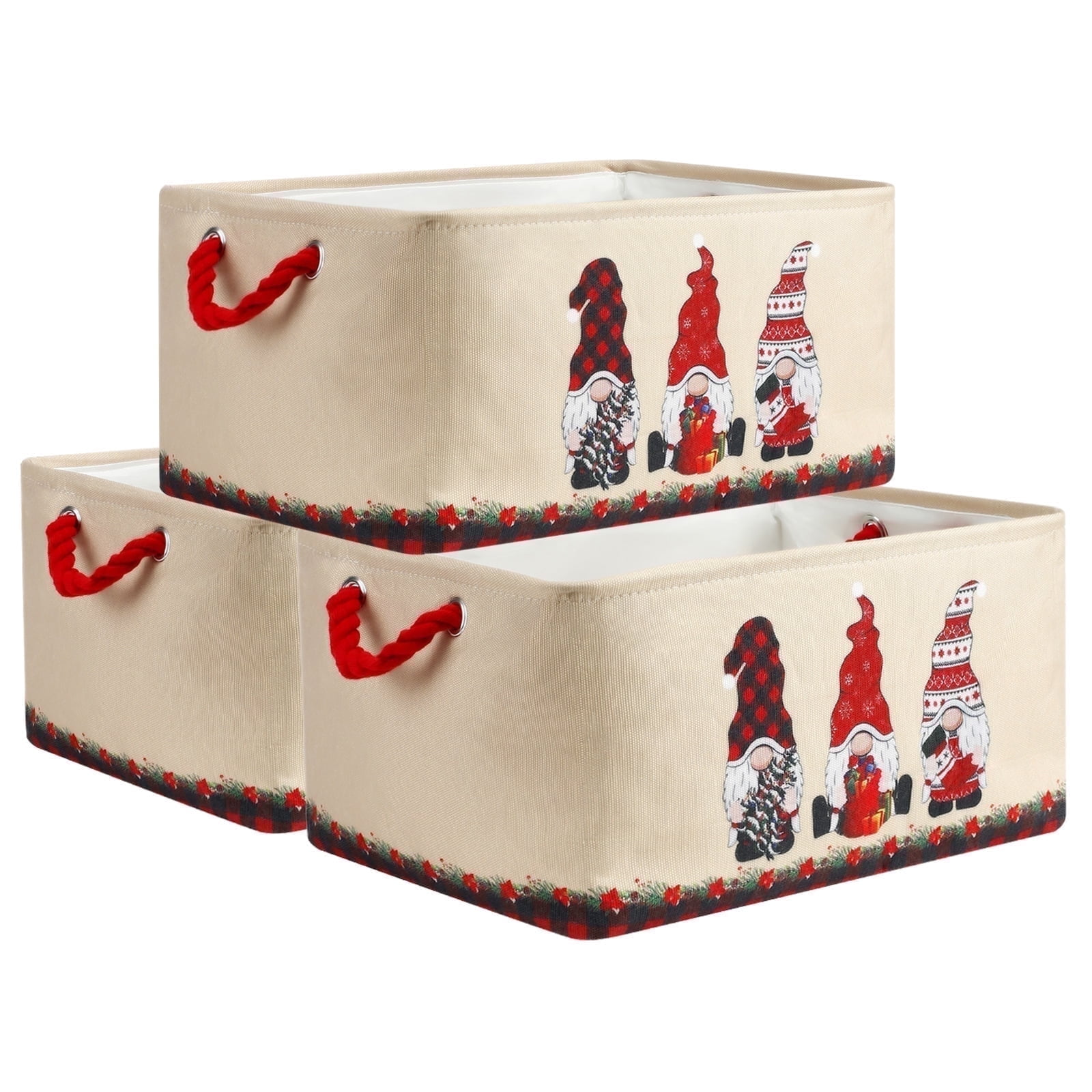 Christmas Gnome Storage Basket – Large Collapsible Decorative Storage Bin for Shelves, Toys, Home, Laundry & Holiday Organizing (3 Pack)