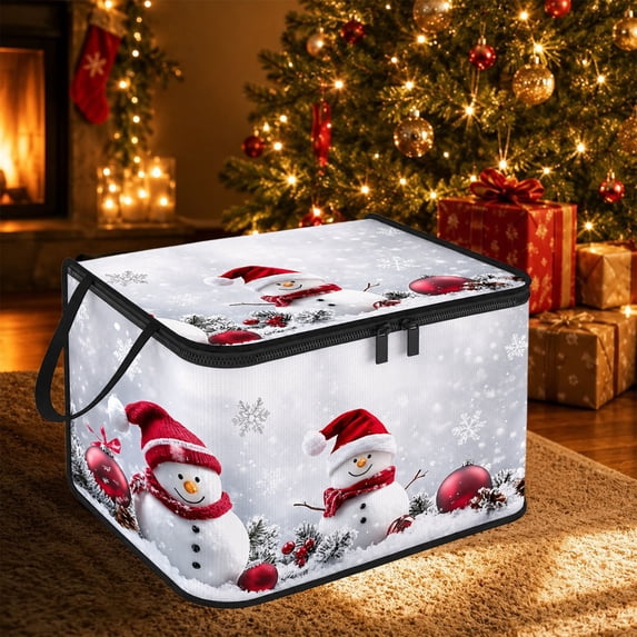Christmas Storage Bin with Lid and Carrying Handle Christmas Foldable Storage Box Large Xmas Decorative Collapsible Container Basket for Organizing Closet Home Bedroom Gift