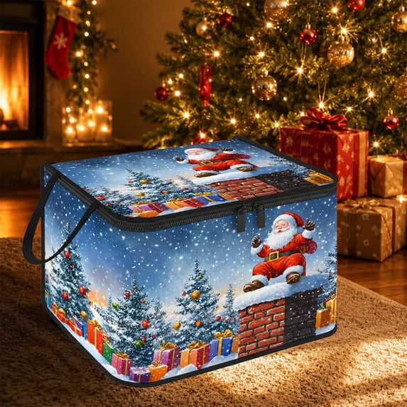 Christmas Storage Bin with Lid and Carrying Handle Christmas Foldable Storage Box Large Xmas Decorative Collapsible Container Basket for Organizing Closet Home Bedroom Gift