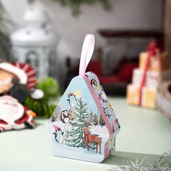 Christmas Storage Boxes Decorations - Christmas Tin Box, Metal Cookie Tins With Lids, Xmas Card Tin Box, Candy Storage Containers House Shaped For Gift Giving Holiday Party Gift Box