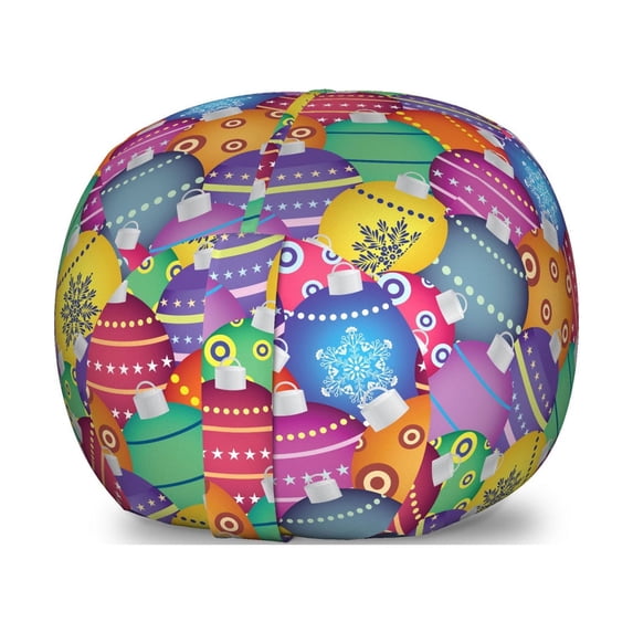 Christmas Storage Toy Bag Chair, Colorful Christmas Balls Different Retro Patterns Holiday Celebration Theme Print, Stuffed Animal Organizer Washable Bag, Small Size, Multicolor, by Ambesonne