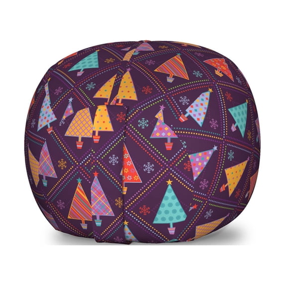 Christmas Storage Toy Bag Chair, Colorful Triangle Trees in Pots with Patterns Rhombus Celebration, Stuffed Animal Organizer Washable Bag, Large Size, Multicolor, by Ambesonne
