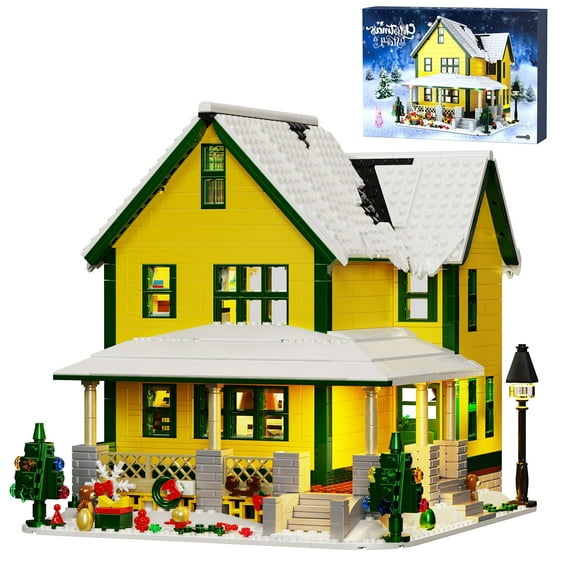 Christmas Story House Building Blocks Toys Kit Winter Snow House Model with Interior Details and LED Light,Children Xmas Gifts