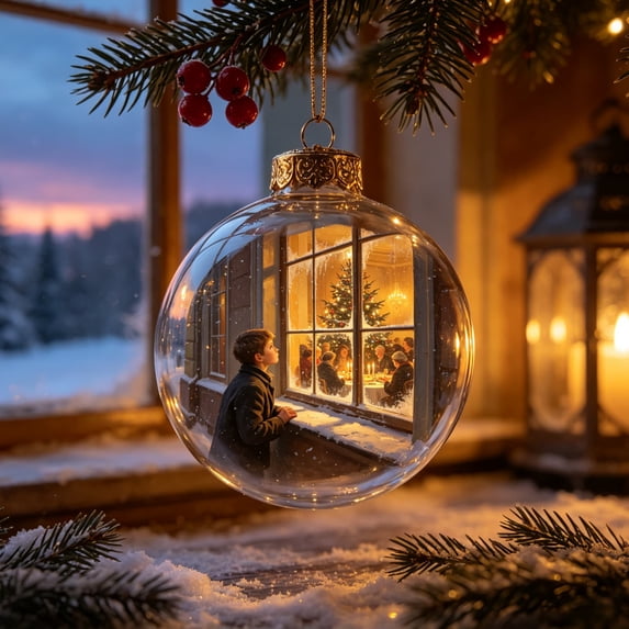 Christmas Story Ornament Ball Lighted Clear Diorama Bauble with Window Scene Nostalgic Holiday Tree Decor for Xmas Party Home Christmas Gift (3.94 In)