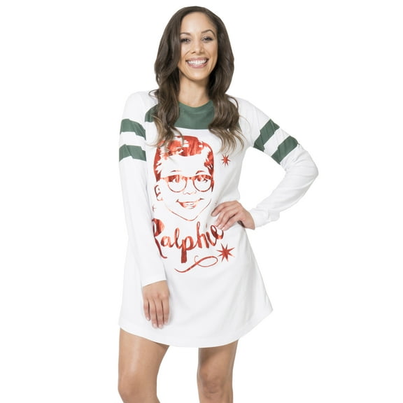 A Christmas Story Womens' Ralphie Nightgown Sleepwear Holiday Athletic Varsity-Style Long-Sleeve Loungewear