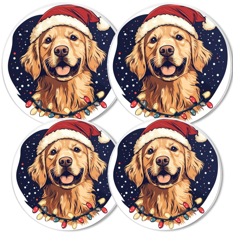 Christmas Stove Burner Covers for Electric Stove, Christmas Golden Retriever Dog in Santa Hat Xmas Decor 4 Pack Round Oven Burner Covers for Kitchen Xmas Holiday, 8 Inches and 10 Inches