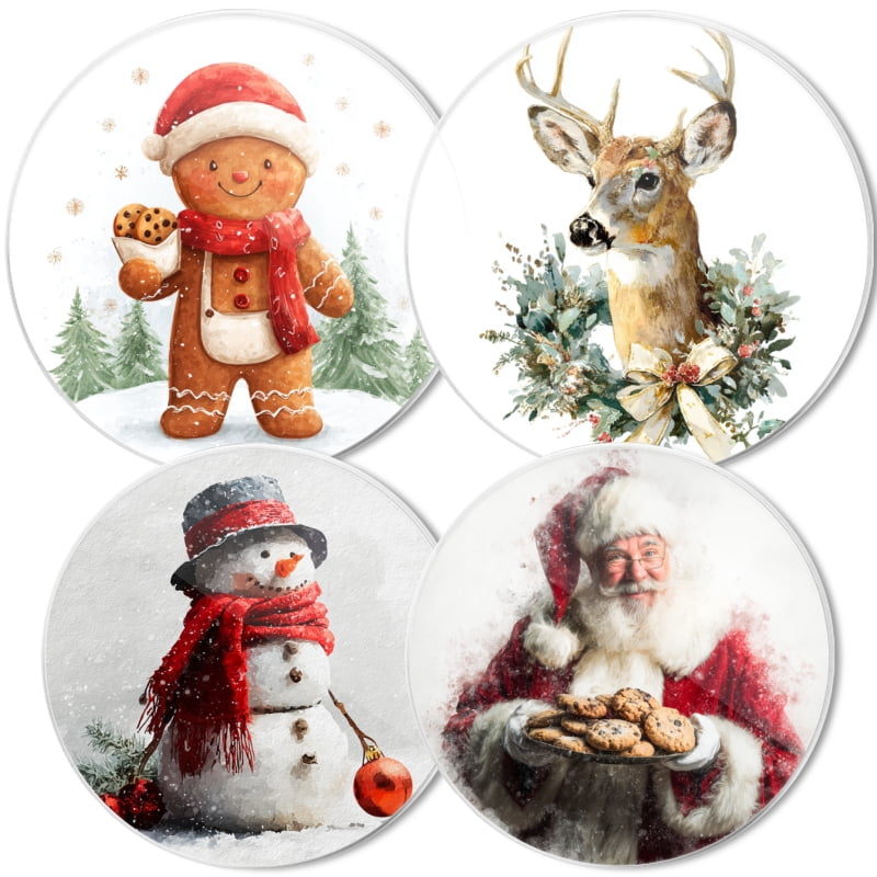 Christmas Stove Burner Covers for Electric Stove, Christmas Santa and Gingerbread Man Xmas Decorative Round Mental Electric Range Burner Covers Set of 4 for Kitchen, 8 Inches and 10 Inches