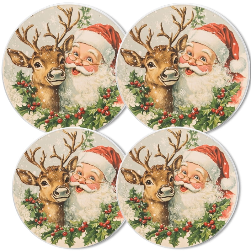 Christmas Stove Burner Covers for Electric Stove, Christmas Santa Reindeer Xmas Decor 4 Pack Round Mental Easy to Clean Oven Burner Covers for Kitchen, 8 Inches and 10 Inches