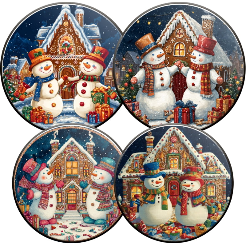 Christmas Stove Burner Covers for Electric Stove, Christmas Snowman and Candy Castle Xmas Decorative Round Mental Electric Range Burner Covers Set of 4 for Kitchen, 8 Inches and 10 Inches