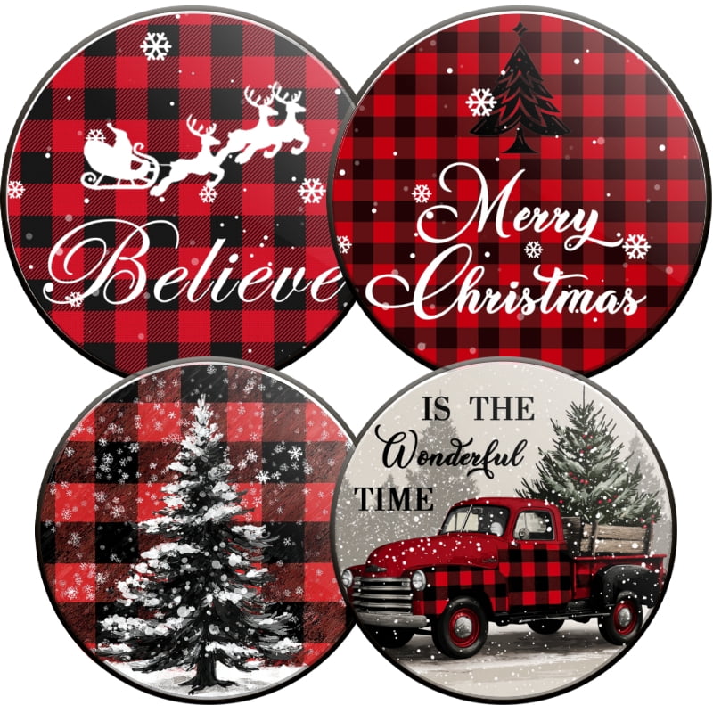 Christmas Stove Burner Covers for Electric Stove, Christmas Is The Wonderful Time Xmas Decorative Round Mental Electric Range Burner Covers Set of 4 for Kitchen, 8 Inches and 10 Inches