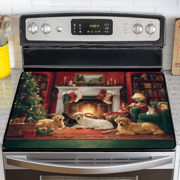 Christmas Stove Top Cover for Electric Stove, Heat Resistant Glass Stove Top Cover, Stovetop Protector and Kitchen Decor, Dish Drying Mats Cover for Ceramic or Washer Top, 28.5x20.5 Inch