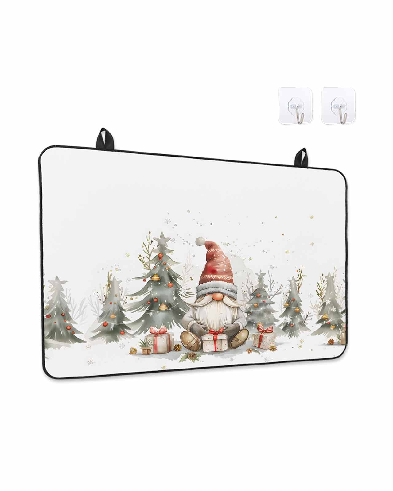 Christmas Stove Top Covers for Electric Stove, 28'x20'' Gnome Evergreen Cap Bells Watercolor Glass Ceramic Stove Cover Foldable Rubber Mat Heat Resistant Cooktop Protector for Kitchen