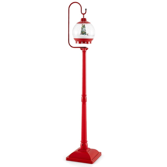 Christmas Street Lamp Post, 68 Inch, Musical, Sound Activated, Falling Snow Globe Lantern, Red