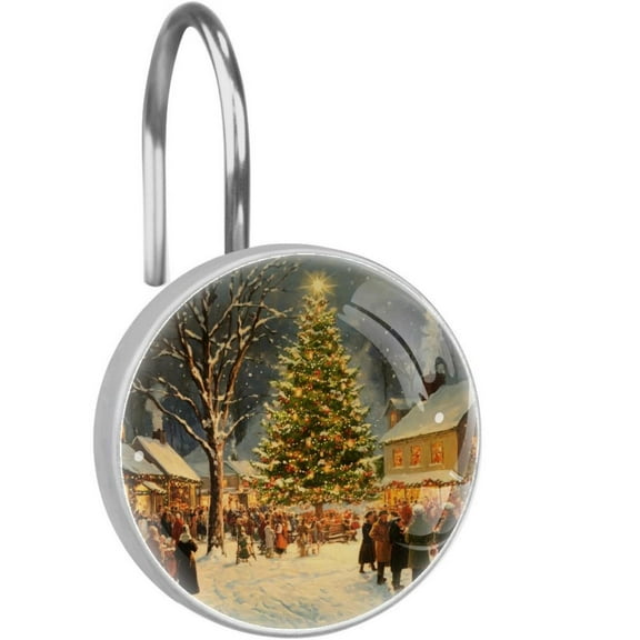 Christmas Street Shower Curtain Hooks Round Crystal Glass, Set of 12 Shower Curtain Rings - Shower Hooks for Curtain Shower Rings