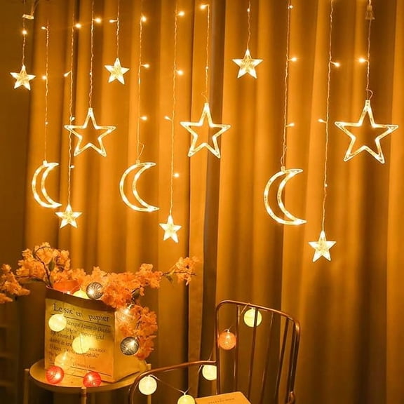 Christmas String Light 11.5 Ft LED Fairy Lights Battery Operated 36 LEDs Decorative Lights Star Moon Curtain String Lights for Windows Bedroom Wedding Party Indoor Outdoor Christmas Tree Decorations