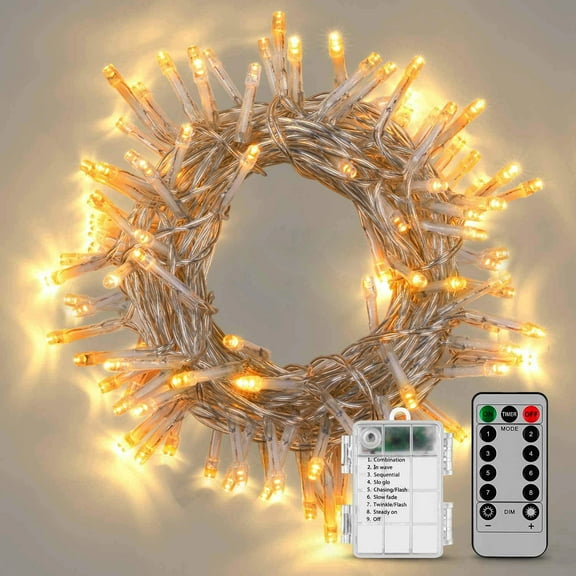 Christmas String Lights 16.5Ft 50 LED Fairy Lights for Indoor Outdoor Waterproof with Remote 8Modes Battery Operated Christmas Lights for Outside Party Garden Christmas Tree Décor (Warm White)