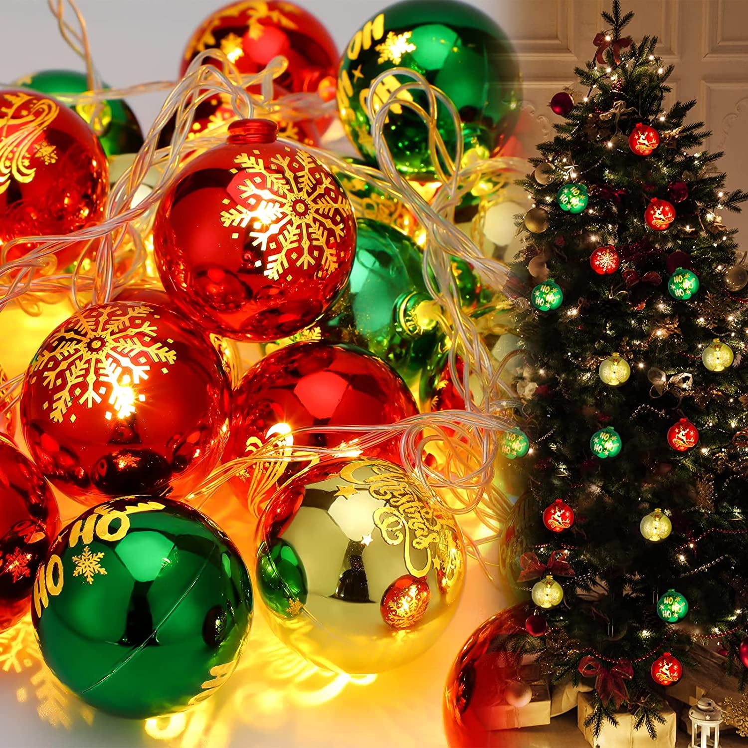 2-in-1 Christmas Ball Ornament String Lights