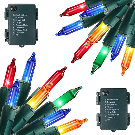 Christmas String Lights 2pc Battery Operated,Waterproof Twinkle Fairy Lights with 8 Modes & Timer for Outdoor Indoor Decorations, MultiColor(32.8ft 100LEDs)