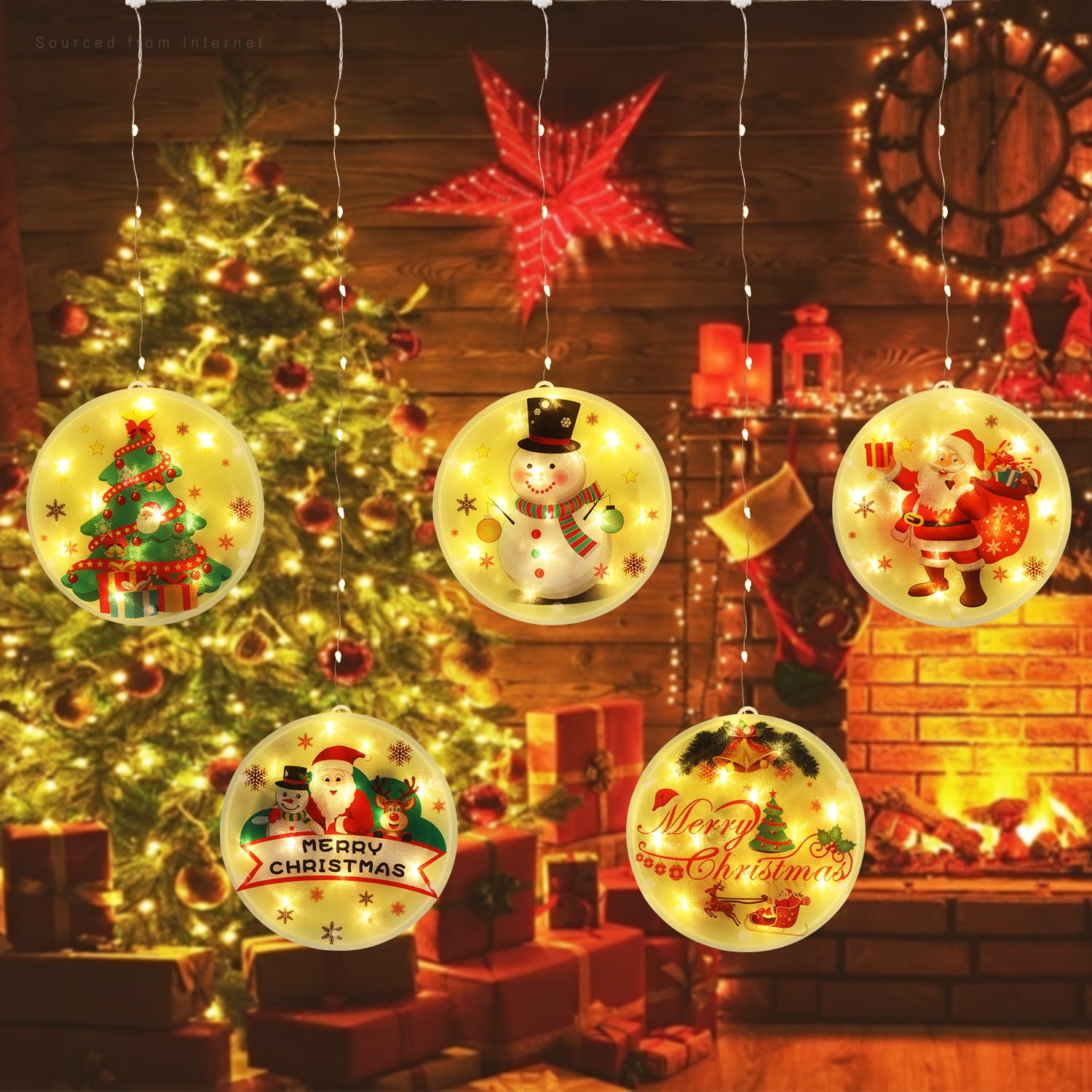 5 LEDs Christmas String Lights, 3D Decorations Hanging Lights, USB Powered