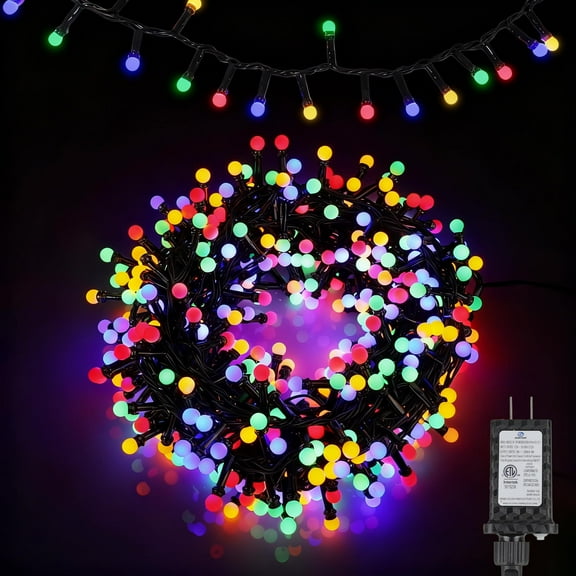 TGXCF 49ft 300 LED Christmas Lights Outdoor Indoor Black Wire Twinkle Christmas Tree String Lights, Multicolor