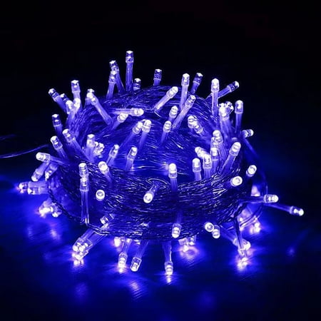 Christmas String Lights Indoor Outdoor, 33FT 100 LED Extendable Clear Wire 8 Modes Twinkle Fairy String Lights Plug in for Christmas Tree Holiday Party Garden Decorations (Blue)