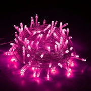 Christmas String Lights Indoor Outdoor, 33FT 100 LED Extendable Clear Wire 8 Modes Twinkle Fairy String Lights Plug in for Christmas Tree Holiday Party Garden Decorations 
(Pink)