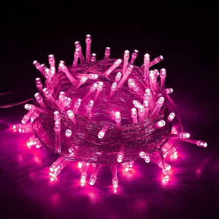 Christmas String Lights Indoor Outdoor, 33FT 100 LED Extendable Clear Wire 8 Modes Twinkle Fairy String Lights Plug in for Christmas Tree Holiday Party Garden Decorations (Pink)