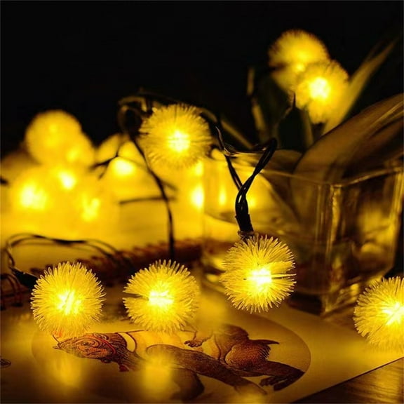 Christmas String Lights Outdoor, Waterproof 32.8FT 80LED Dandelion Ball Battery Powered Globe Fairy String Lights for Garden Camping Patio Weeding Party Christmas Decor, Warm White Color