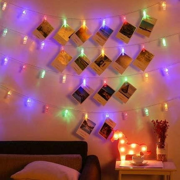Christmas String Lights,Photo Clip String Light - 20 LED Fairy Lights with Clips for Pictures, Waterproof Photo Lights with Clear Clips for Dorm Bedroom Wall/Wedding Christmas Decorations