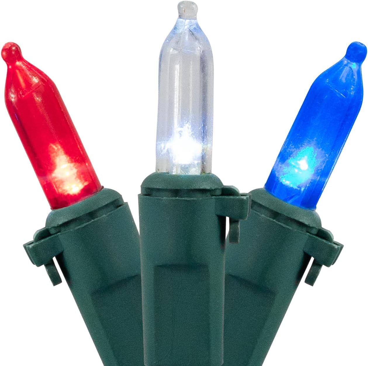 Christmas String Lights Red, White and Blue 32.75' Green Wire