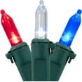 Christmas String Lights Red, White and Blue 32.75' Green Wire