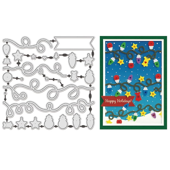 Christmas String Lights Theme Carbon Steel Cutting Dies Stencils for DIY Scrapbooking Photo Album Decorative Embossing Paper Card 130x130x0.8mm