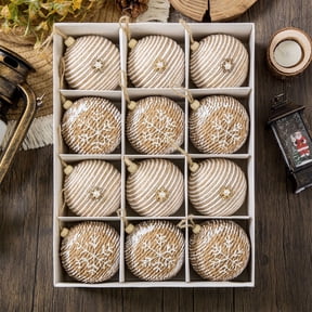 Christmas String Wrapped Ball Ornament, Christmas Tree Decoration Ball, Jute Ball Christmas Ornaments For Tree Hanging Holiday Decor, 12 Pack 8cm Plastic