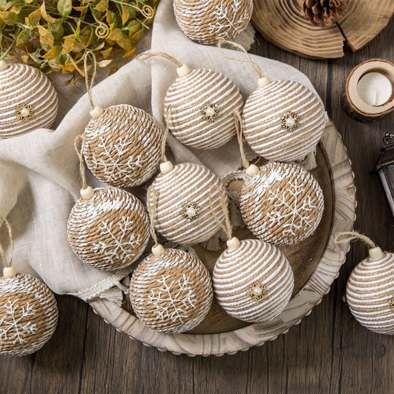 Christmas String Wrapped Ball Ornaments For Christmas Tree Decorations Plastic 8cm 12 Pack