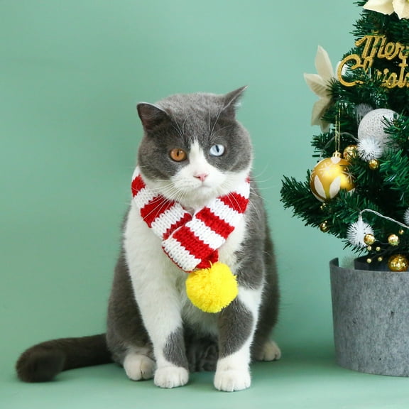 Christmas Striped Dog Scarf Winter Dog Neck Warmer Costume Xmas Holiday Pet Bandana Cat Puppy Scarf Accessories