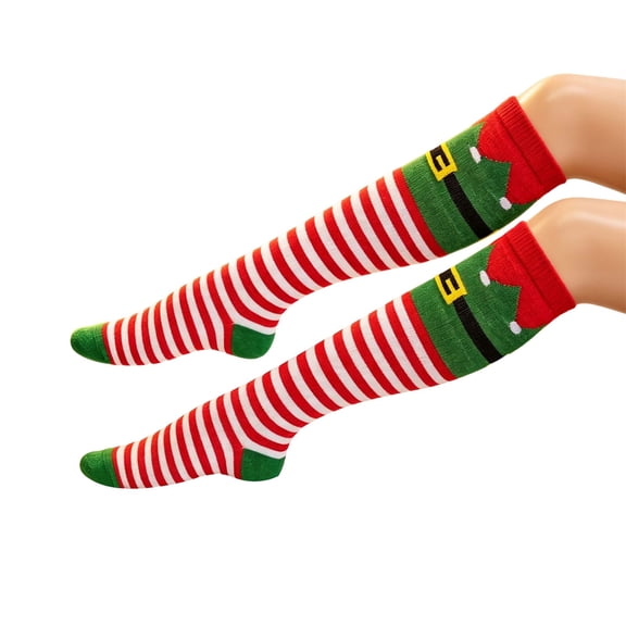 Christmas Striped Knee High Socks Long Thigh High Compression Tube Socks Thick Soft Cotton Leg Warmers Fun Cute Funky Crazy Novelty Silly Colorful Socks Anti Slip Athletic Socks,Pink,A