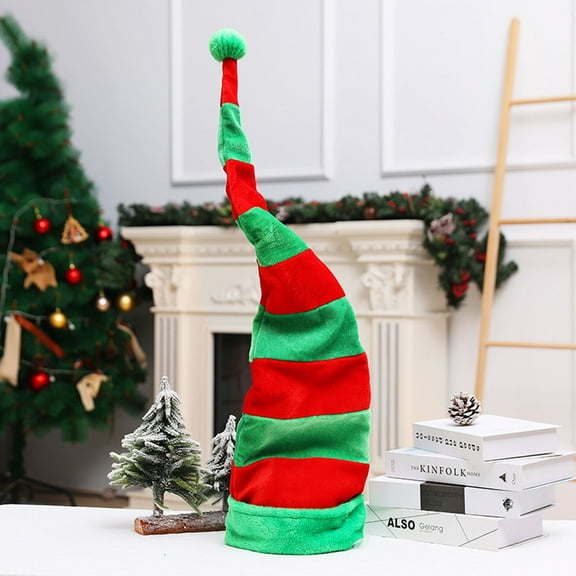Christmas Striped Santa Hat for Adult Plush Pom Pom Velvet Fabric Cap for Party Green Free Size