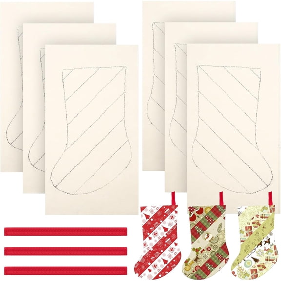 Christmas Striped Stocking Quilting Template Set 3 Pairs DIY Sewing Gifts