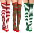 thumbnail image 1 of Christmas Striped Thigh High Socks JIANLAI for Women, Multi‑Color Horizontal Stripe Over‑the‑Knee Stretch Socks, Holiday Costume Socks, 1 of 8