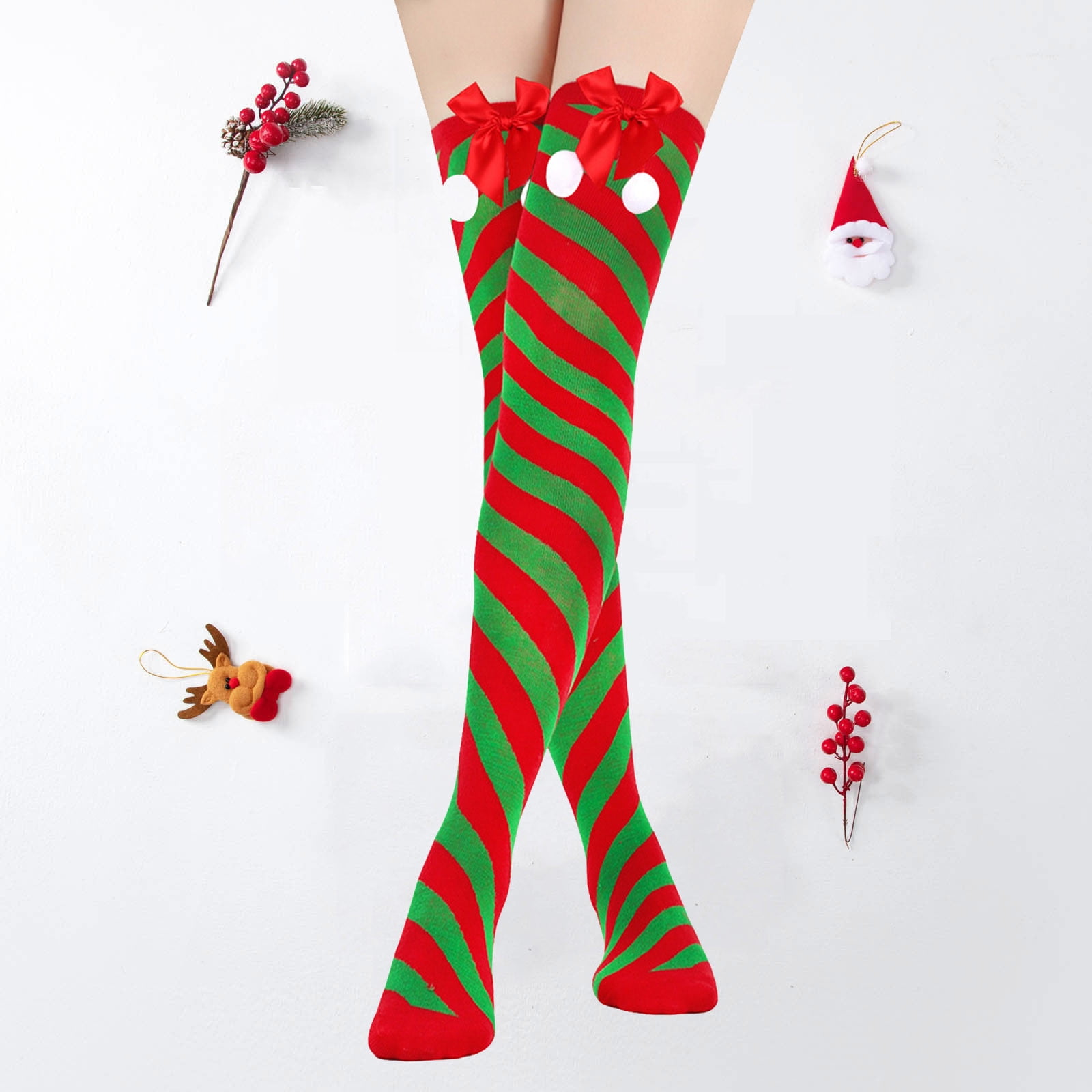 Striped Socks Long Red White Adult Xmas Costume Accessory main image 1