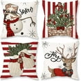 thumbnail image 1 of Christmas Stripes Pillow Covers 18x18 Set of 4 Snowman Reindeer Gloves Throw Pillows Winter Holiday Decoration Cushion Case for Sofa Couch Home Decor, 1 of 1