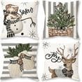thumbnail image 1 of Christmas Stripes Pillow Covers 18x18 Set of 4 Snowman Reindeer Gloves Throw Pillows Winter Holiday Decoration Cushion Case for Sofa Couch Home Decor, 1 of 6