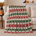 thumbnail image 1 of Christmas Stripes with Trees Hearts and Snowflakes, Cheerful Nordic Style for Holiday Lovers, Red Green Icon Pattern and Christmas Gift, Cozy Flannel Blanket for Family Room and Den, Home Decor, 1 of 9