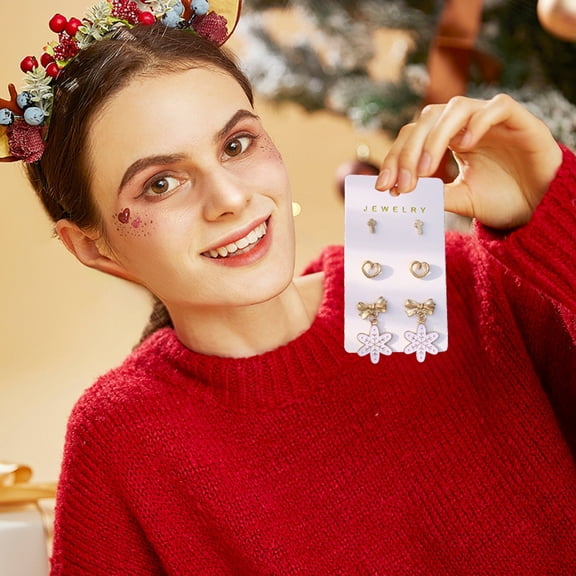 Christmas Stud Earrings Set, Holiday Theme Alloy Jewelry with Electroplated Finish, Versatile Daily Wear Earrings for Women, Gift Box Ready