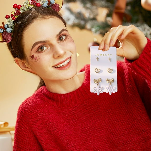 Christmas Stud Earrings Set, Holiday Theme Alloy Jewelry with Electroplated Finish, Versatile Daily Wear Earrings for Women, Gift Box Ready